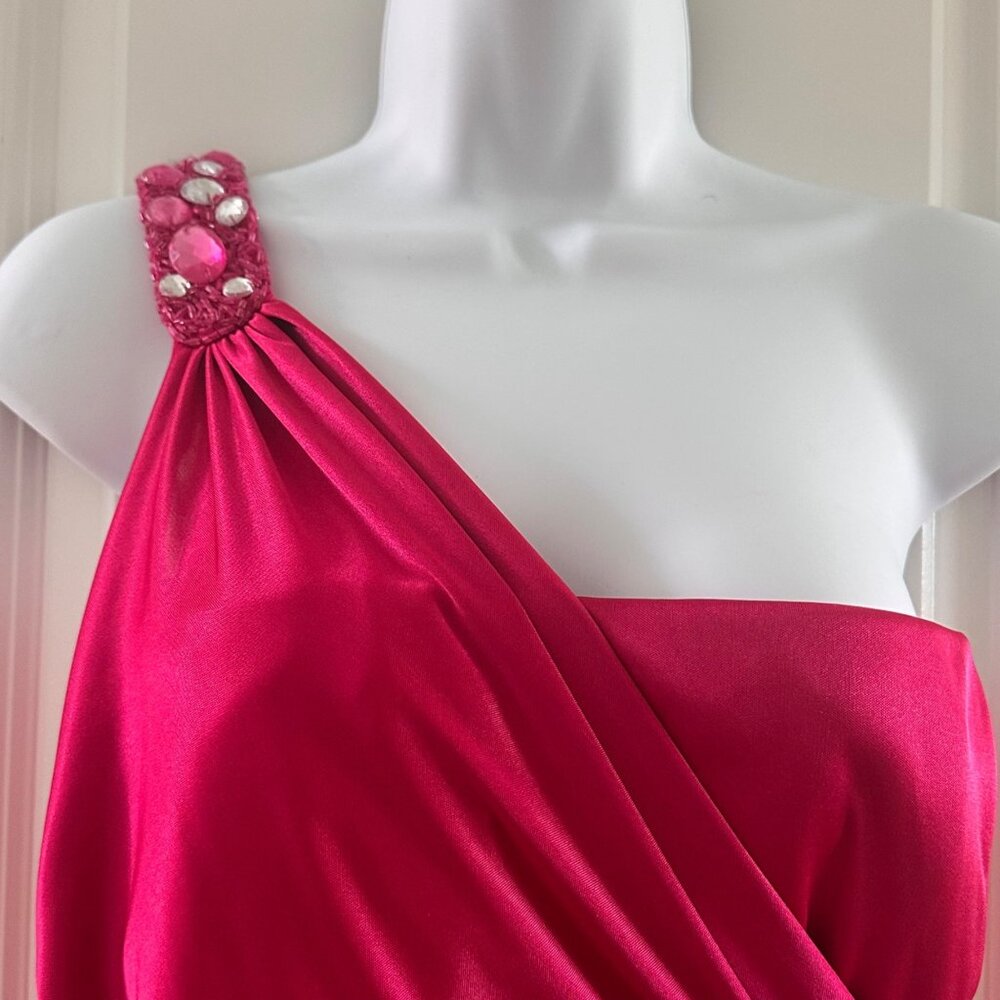 Speechless Womens One-Shoulder Pink Ruched Mini Dress With Rhinestone Embellishm - Picture 7 of 7